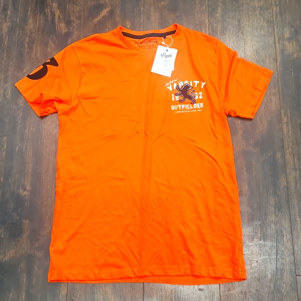 RICKY SINGH Cactus Man varsity t-shirt Mens orange embroidered patch tee Medium